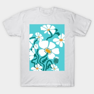 Flores Abstractas en fondo azul T-Shirt